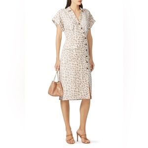 Joie Coady 100% Linen Leopard Animal Print Short Sleeve Midi Dress